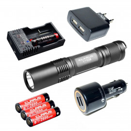 YAKEDA - Lampe tactique de poche 1100 lumens avec prise USB-C